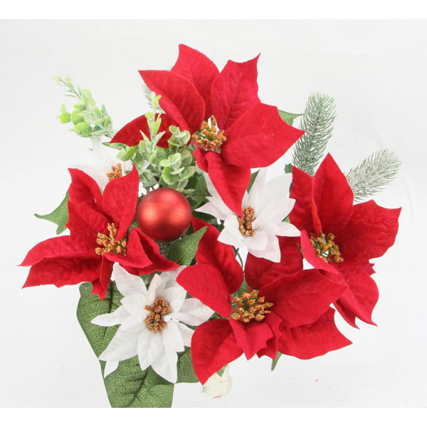Primrue 12 Stems Artificial Poinsettia Bouquet Fake Christmas Flowers, Faux Velvet Poinsettia